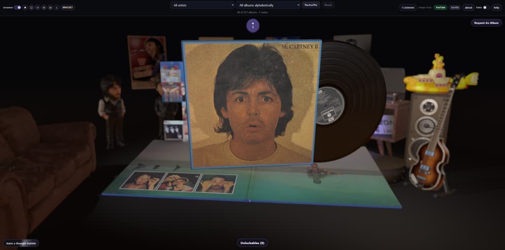 Album focus mode with jacket, vinyl, and gatefold detail in the room Album focus mode with jacket, vinyl, and gatefold detail in the room